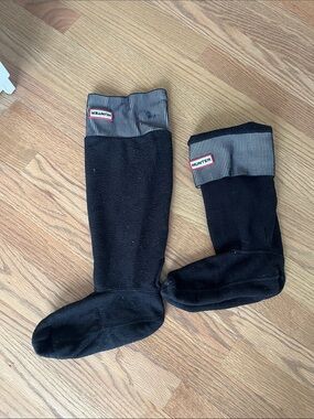 Hunter Black Fleece Sock Liners with Striped Cuff Detail